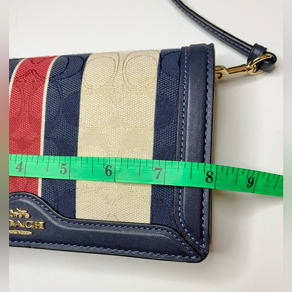 Coach Anna Foldover Clutch Crossbody Bag Cream and Red/Navy Stripe EUC! - Picture 9 of 10